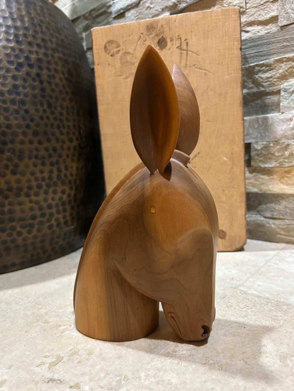 Vintage Wooded Donkey Horse Head Sculpture or Book End